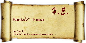 Hankó Emma névjegykártya